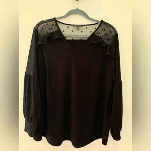 Black top with sheer Swiss Dots. 1x